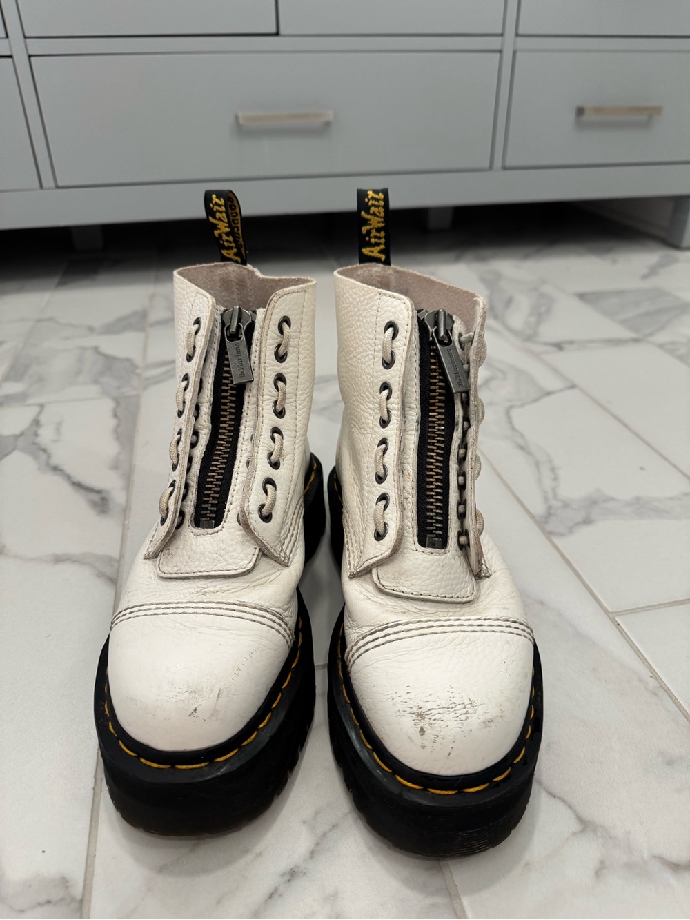 Dr. Martens Sinclair White Front-Zip Platform Boots